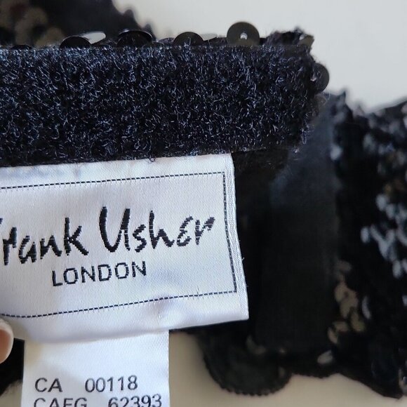 FRANK USHER | Elasticized Belt Sequins Appliqued Flowers Black Sz 12 - Picture 5 of 6